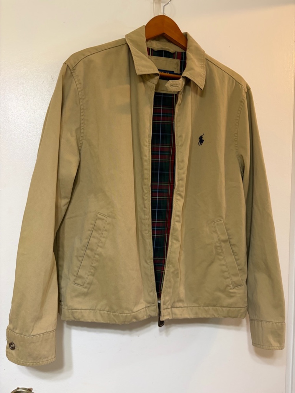 Vintage Ralph Lauren Tan Lightweight Harrington Jacket with Tartan Lining